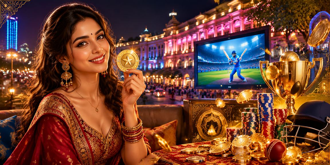 Cricket bat and ball on the stadium field representing sports betting in India